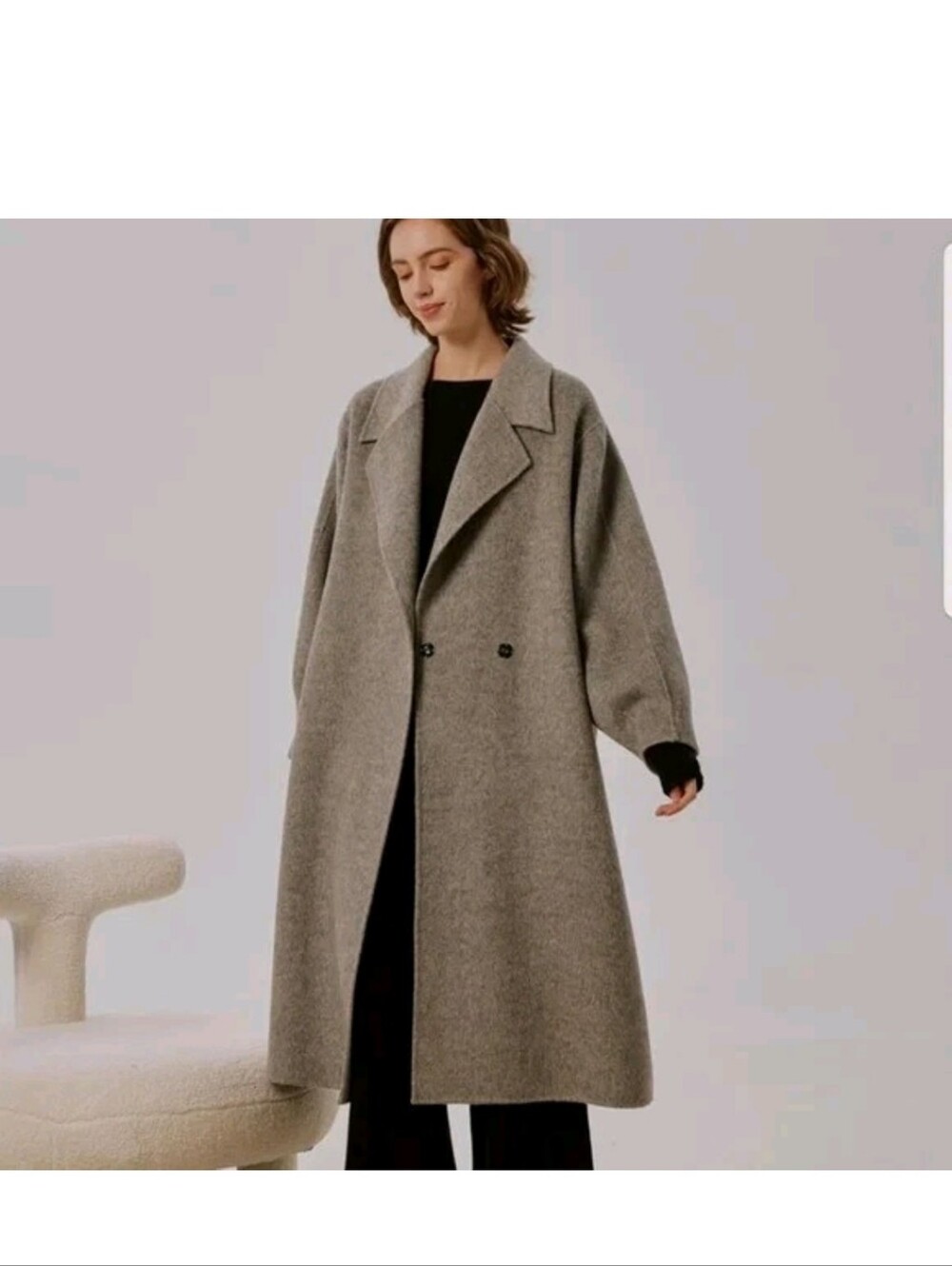 NAP Loungewear oversized wool-alpaca blend coat in silver grey. Size M - Picture 3 of 11